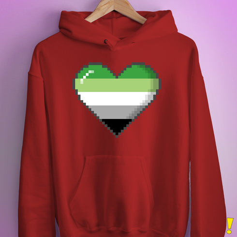 Aromantic Pride 8-Bit Pixel Heart Hoodie - Red